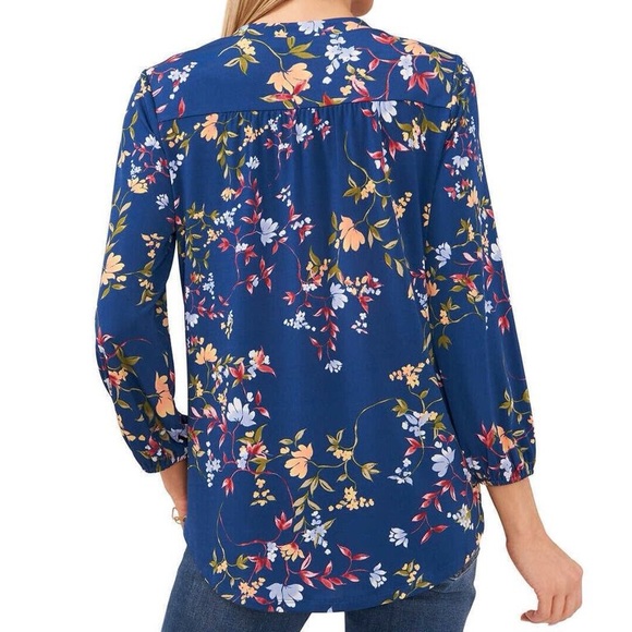 TWO by Vince Camuto Women's V-Neck Top Teal Floral - Picture 7 of 7